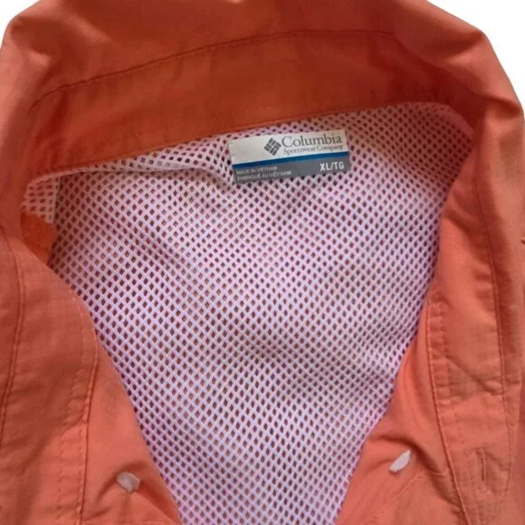 Columbia Sportswear PFG Button Performance Fishing Gear Shirt Orange Mens XL - Picture 4 of 12